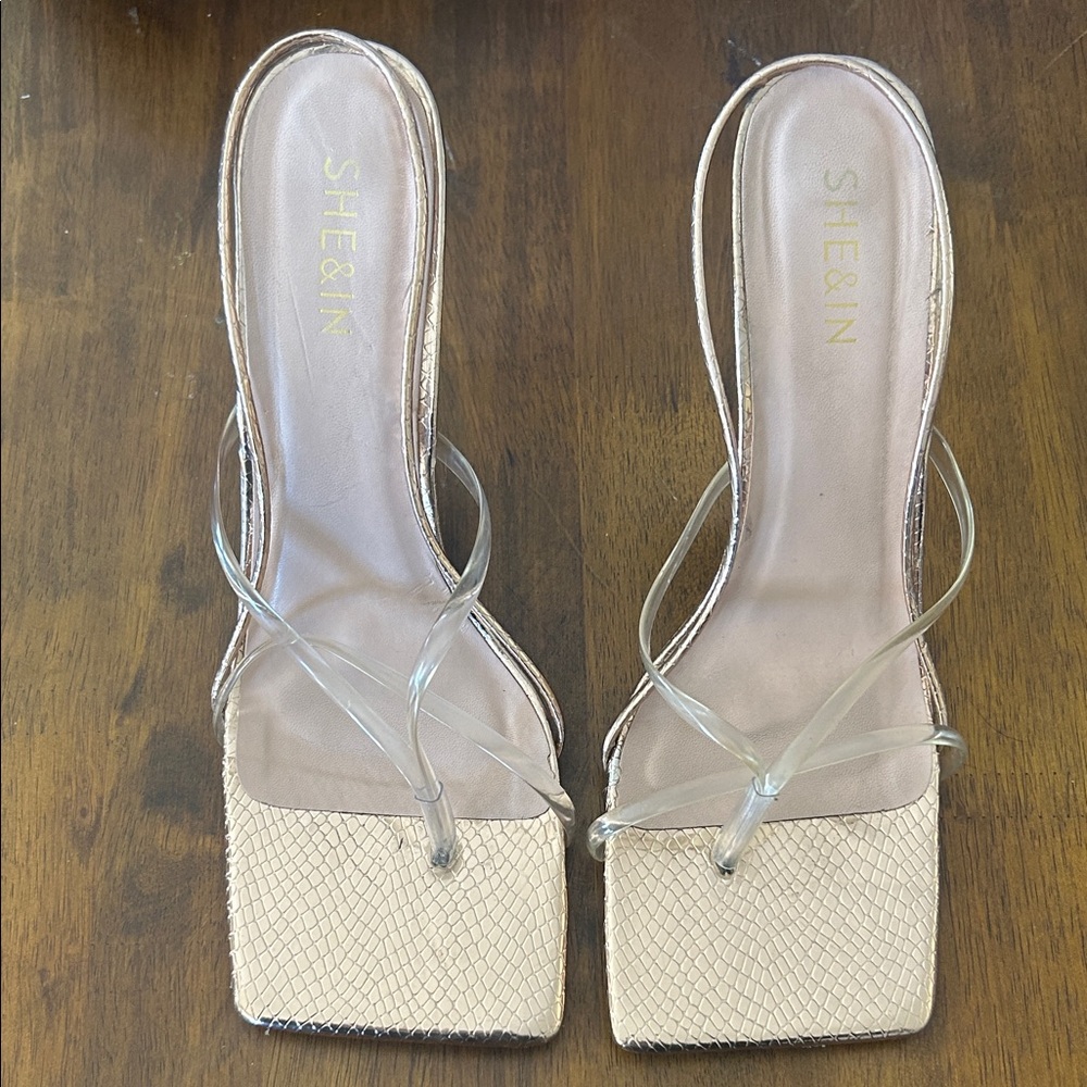 SHEIN Rose Gold and Clear Strappy Heels